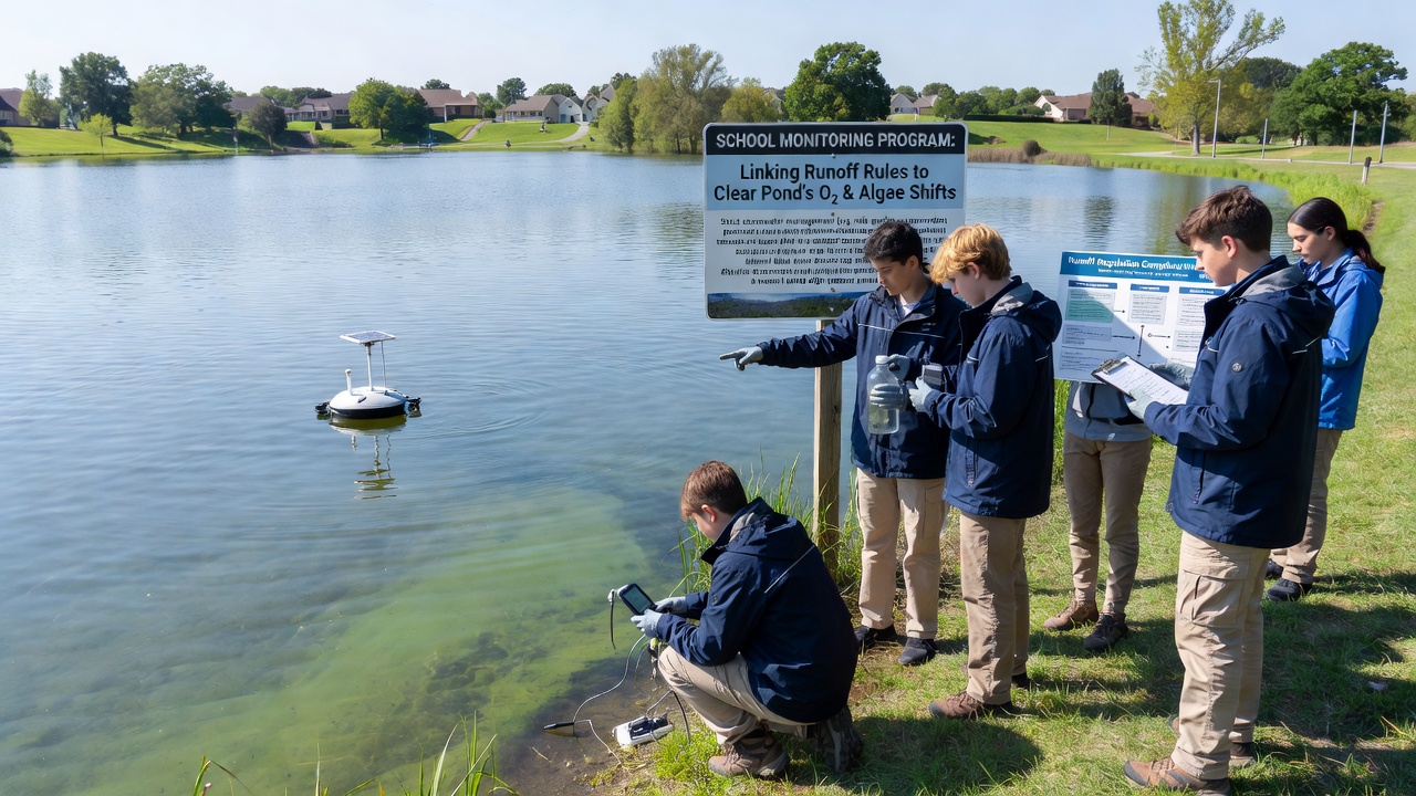 Clear Pond algae sampling equipment and bird observation station used in school monitoring